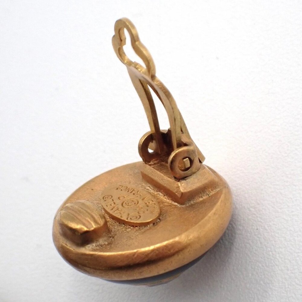 CHANEL Logo Round Button Rhinestone Earrings 94P Clip-On BK GHW Vintage 61RL667 - Picture 8 of 11